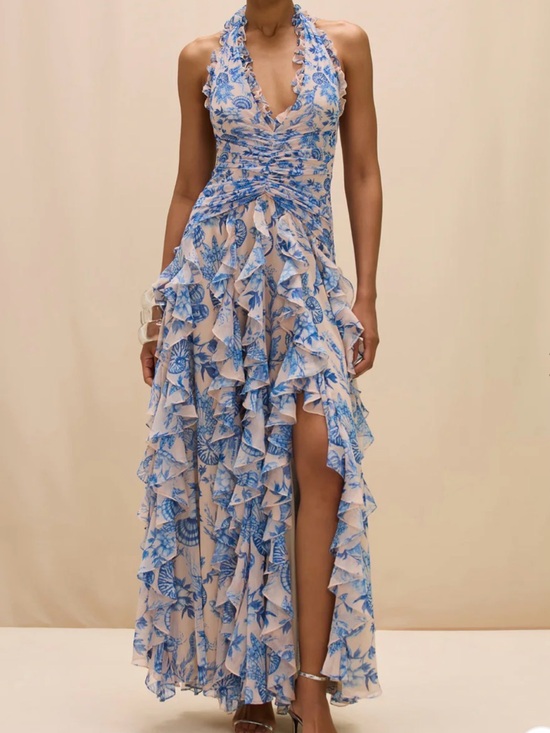 PatBO Dresses & Skirts - PatBO Blue Seashell Floral Maxi Dress